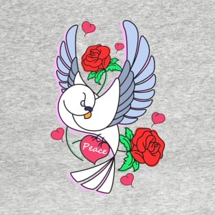 Cute Pigeon Flying - Peace & Love T-Shirt